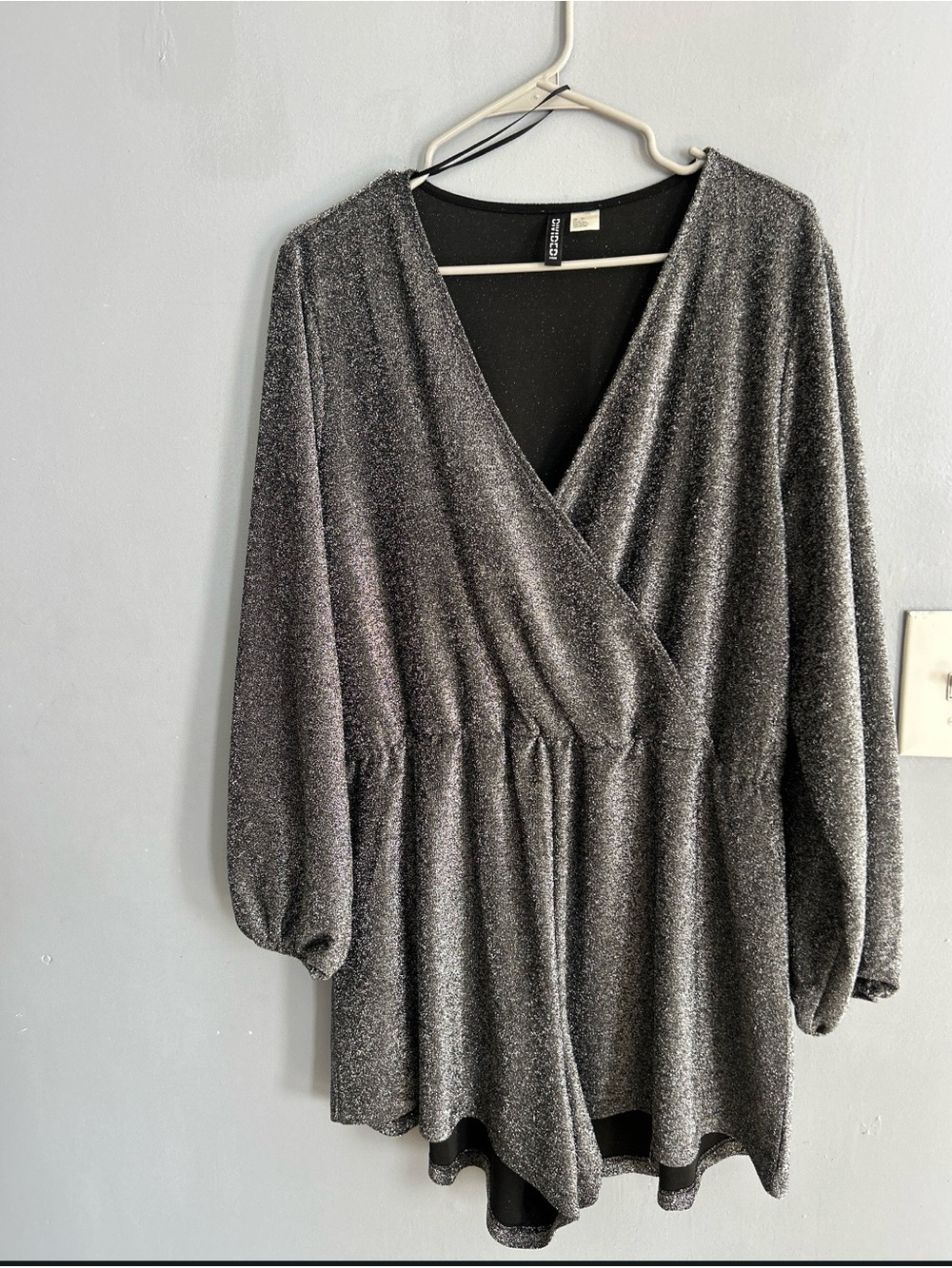 H&M Shimmery Wrap-Front Long Sleeve Dress - Silver